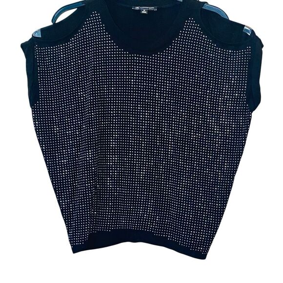 INC International Concepts Studded Dolman Cold Shoulder Top Black Silver Size XS - Picture 1 of 4